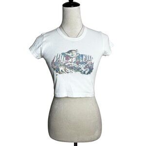 Brandy Melville Y2K Cat Graphic Baby Tee | Cropped Top Small | Ashlyn Kitten Top